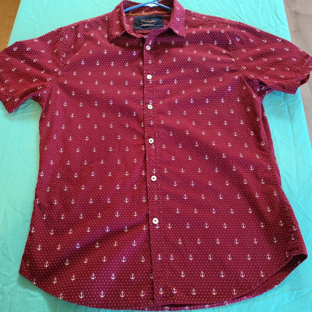 Gentlemen's Outfitters Dark Red Men's Large Shirt With Anchor Design